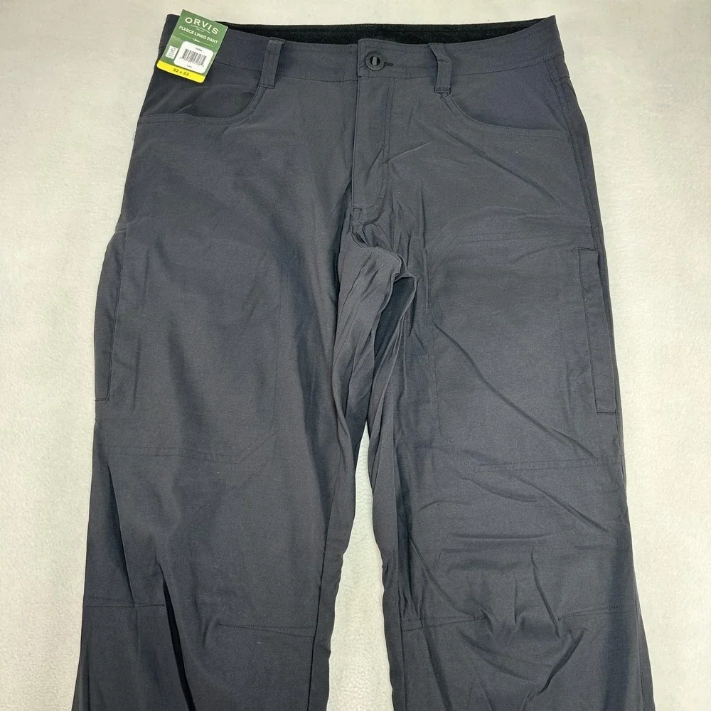Orvis Pants Mens 32x32 Black Fleece Lined Cargo Nylon Winter Hiking Outdoor